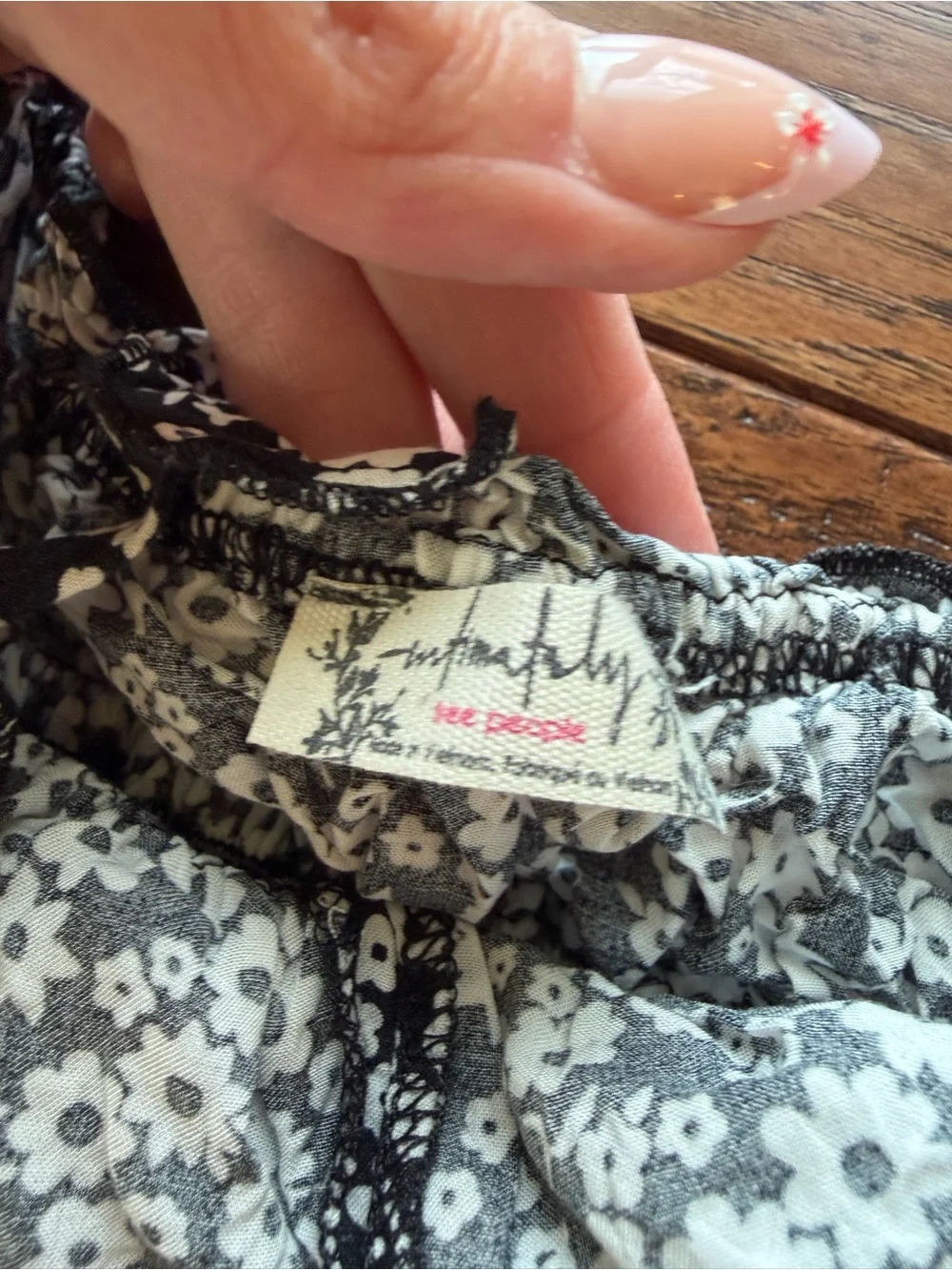 Free People Black and White Floral Smocked Bodysuit XS